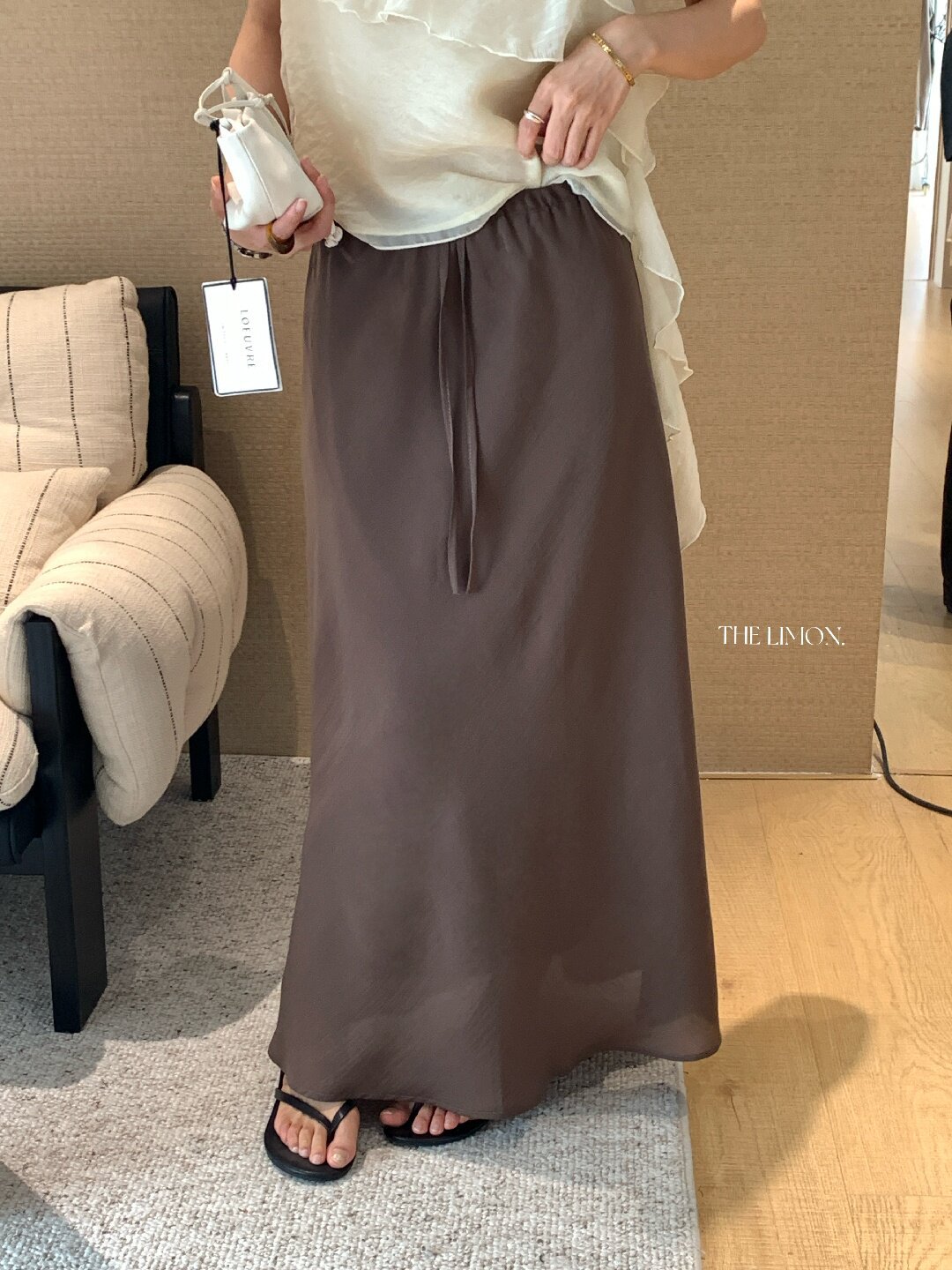 Chân váy chữ A nữ dài mắt cá buộc dây phong cách thư giãn — màu đen, Màu cà phê, xanh lá cây, màu mơ chi tiết 5