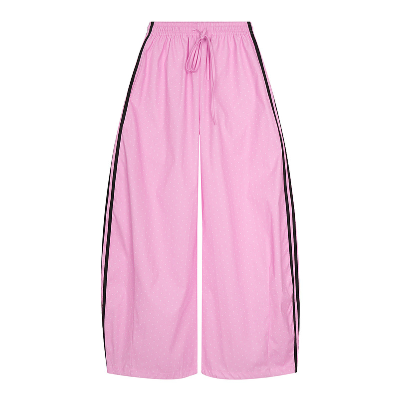 2025 Winter New American Style Three-Stripe Leopard Print Hello Kitty Casual Pants for Women with a Loose Wide-Leg Design