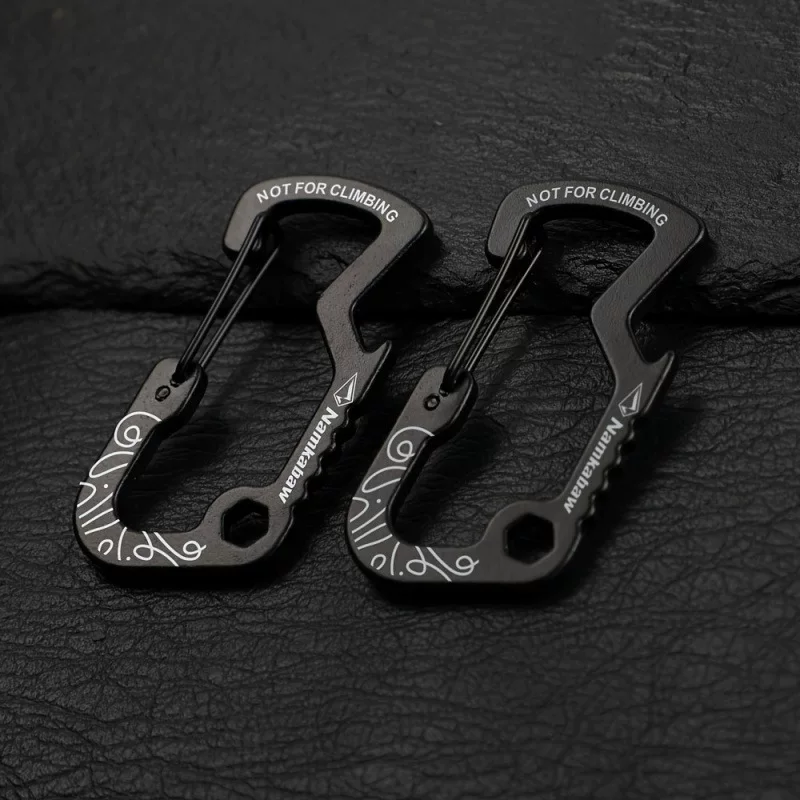 Ready-made aluminum quick-hook, multi-function printed D-shaped buckle, outdoor spring hook multi-purpose buckle, metal kettle buckle
