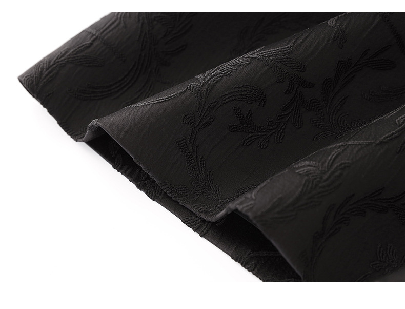 Đầm maxi nữ thắt eo phong cách dân tộc, phù điêu jacquard đính hạt satin — Màu đen chi tiết 19