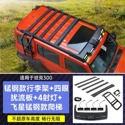 Roof rack | Spoiler, Roof Platform, Ladder - flying-star-luggage-rackmanganese-steel-spoiler-4-spotlights-manganese-steel-ladder-no-drilling-required