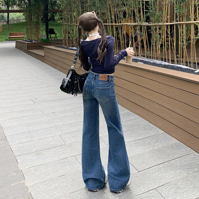 High-Quality Retro Blue Jeans for Women, 2026 Spring Low-Waist Stretchy Slimming and Height-Enhancing Flared Pants