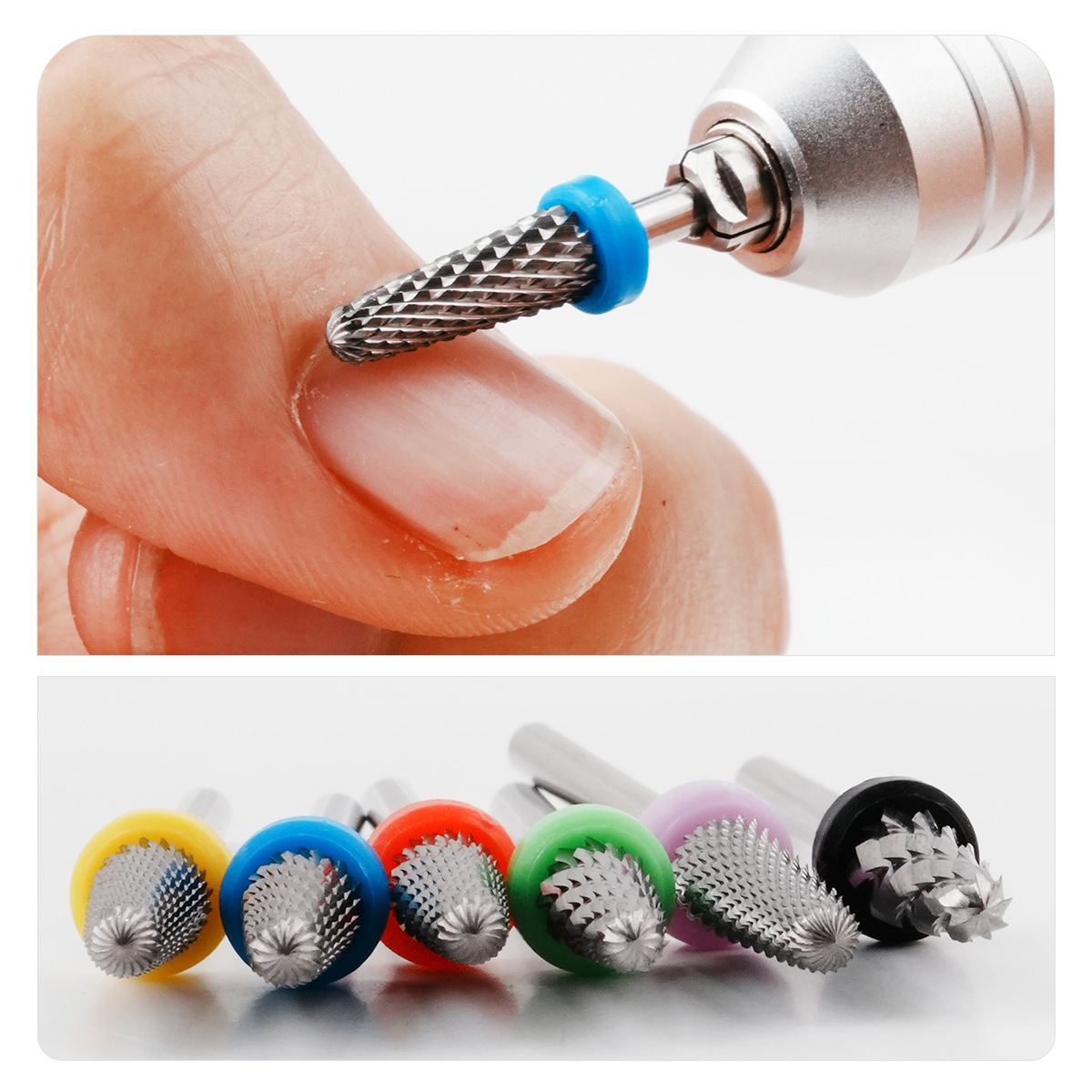 Amazon nueva cabeza de 4 mm dientes abiertos 5 en 1 cabeza de molienda de acero de tungsteno de manicura de eliminación de uñas de piel muerta de forma de acero duro