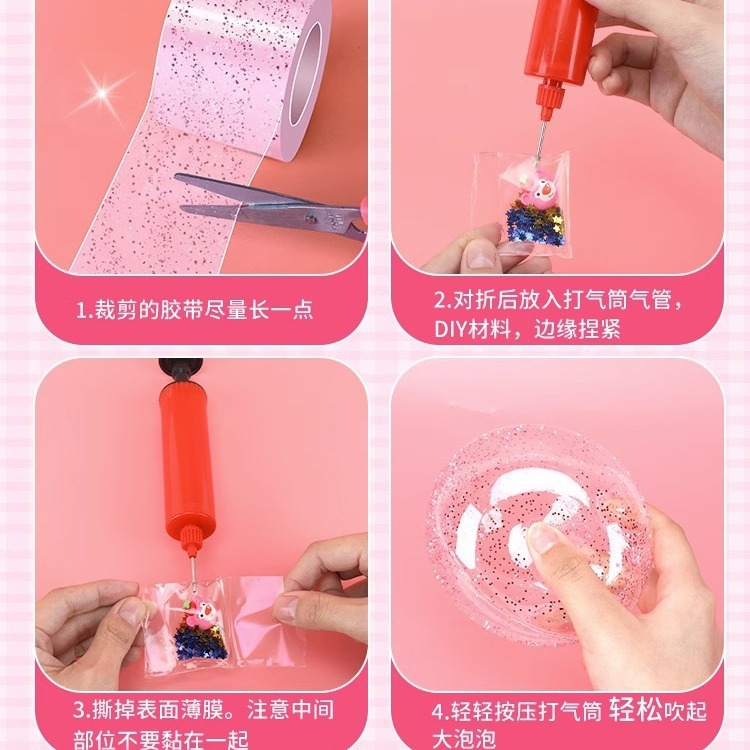 Juego de pegamento nano con purpurina para soplar burbujas, juego completo de cinta nano para aliviar el estrés, pegamento de arroz glutinoso pegajoso y blando.