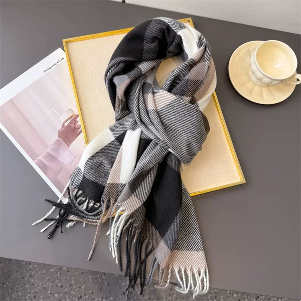 Plaid Scarf Autumn and Winter Neck Warmer 2025 Fashion Tassel New Versatile Faux Cashmere Unisex Warm Shawl
