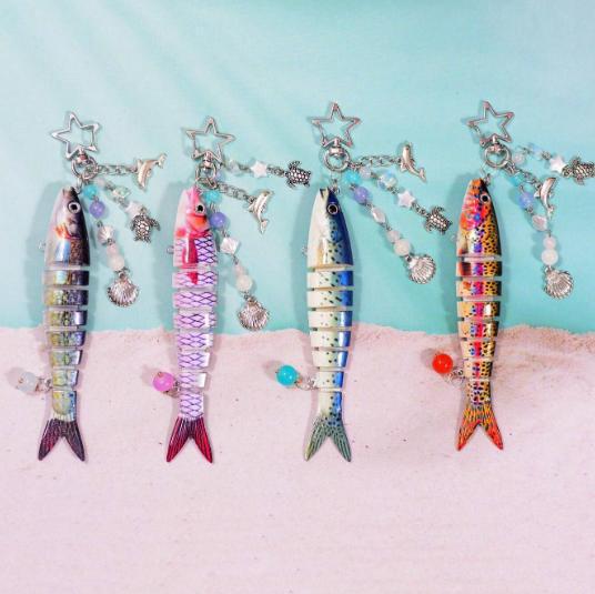 Cross-Border Popular Artificial Lure Multi-Section Fish 5-Color Keychain Plastic Bait Keychain Gift for Friends Cross-Border Popular Artificial Lure Multi-Section Fish 5-Color Keychain Plastic Bait Keychain Gift for Friends