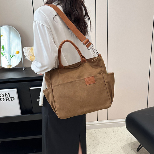 Cross-border new large capacity canvas bag, shoulder and crossbody bag for women, retro hand-held shoulder bag, fashionable and versatile tote bag