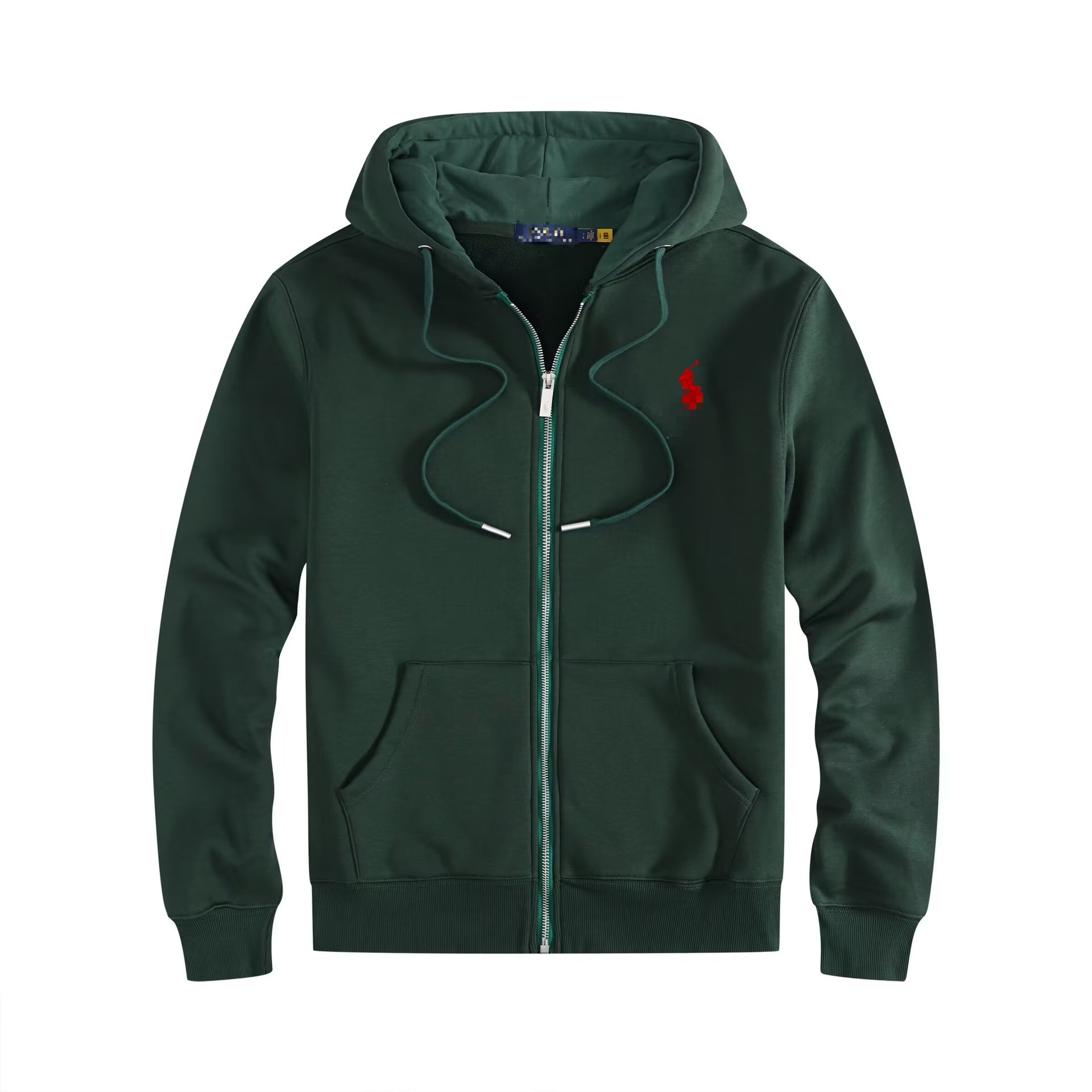 Zipper style dark green-red label