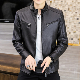 Leather Men's Autumn and Winter New Korean Style Slim-fit Fashionable Youth Handsome Men's Casual Fashionable Collar Motorcycle Leather Jacket