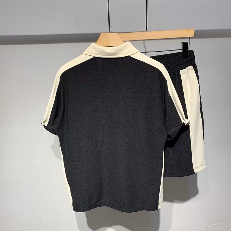 Color a juego de moda suelta delgada camisa de polo cortos traje de dos piezas de los hombres 2022 verano nuevo casual traje de verano moda