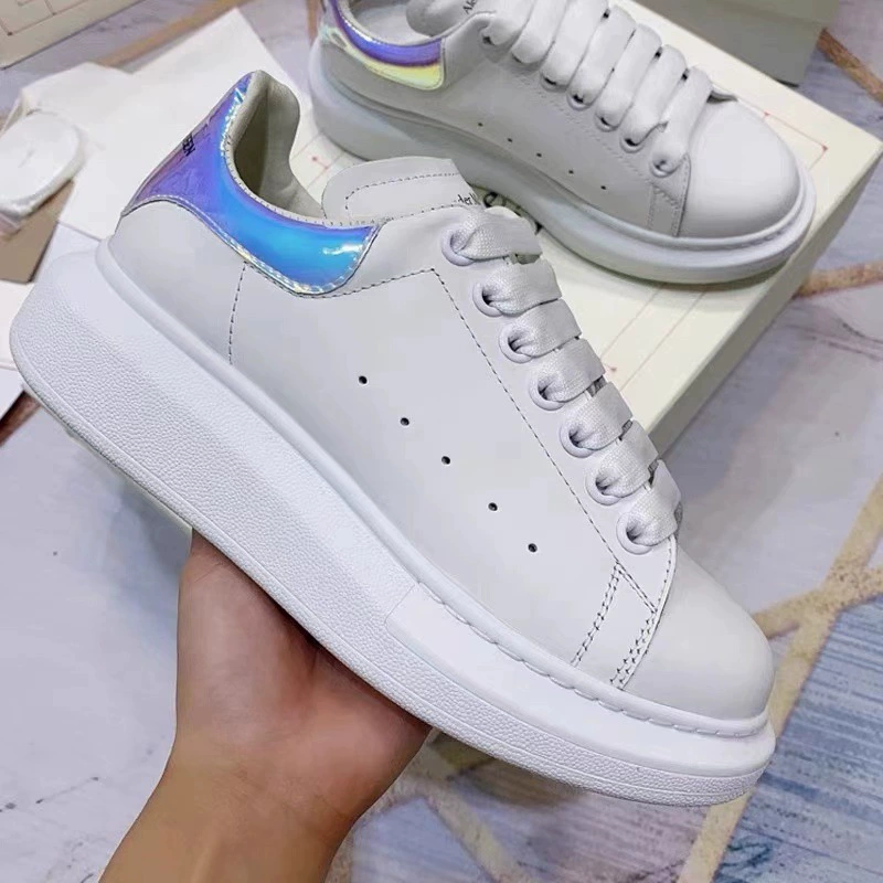 Высокая версия белых туфель McQueen для мужчин и женщин, универсальная толстая подошва из воловьей кожи с цветными блоками, удлиняющие туфли для досок, женские туфли на платформе