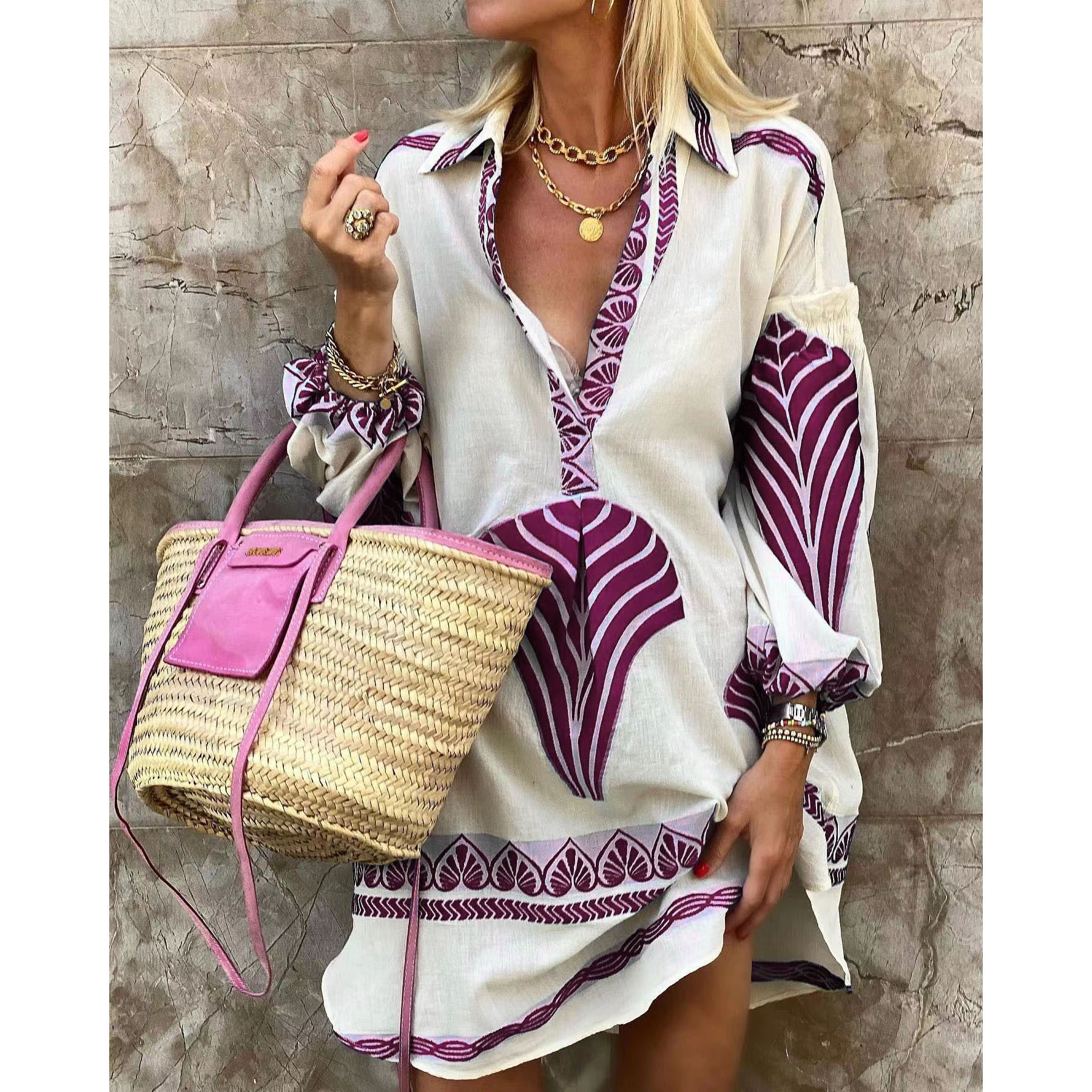 Summer, Spring, Autumn Season Women'S Gender Wholesale Women'S Fashion Flower Long Sleeve Printing Blouses
