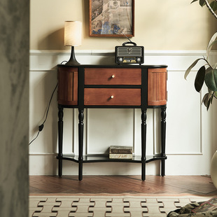 French Retro Solid Wood Entrance Cabinet Small Apartment Home Corridor Aisle Storage Cabinet Antique Style High-End Storage Rack