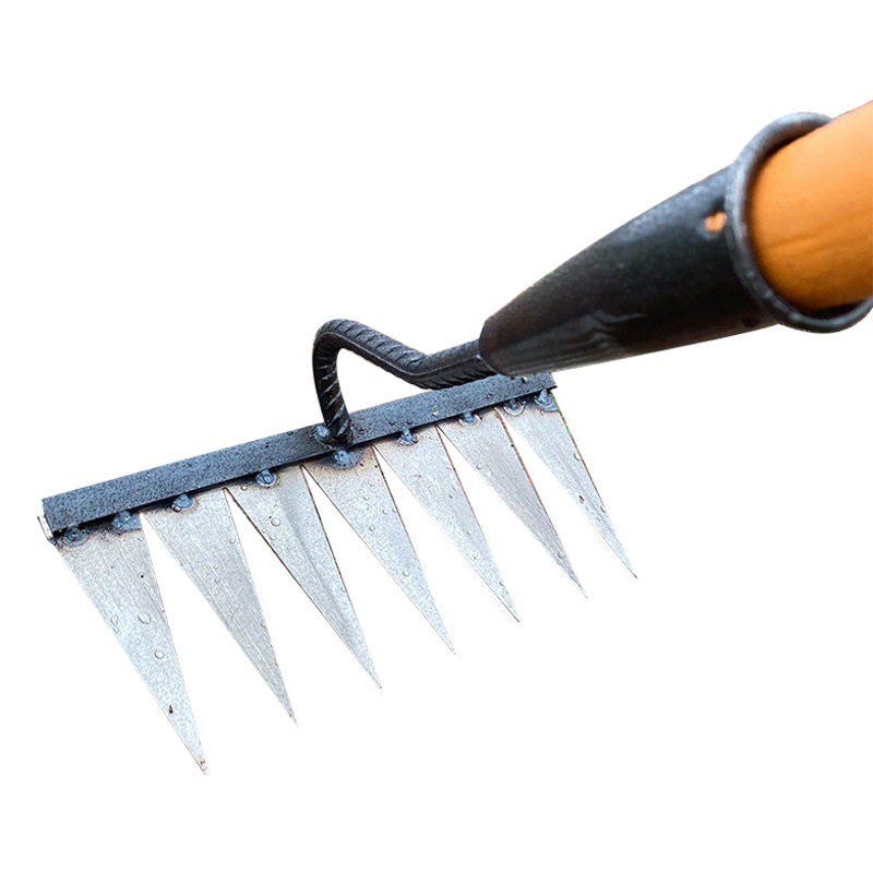 Daifa azada deshierbe Rake herramientas agrícolas deshierbe azada raíz suelo aflojando artefacto Rake de seis dientes Rake acero herramientas agrícolas