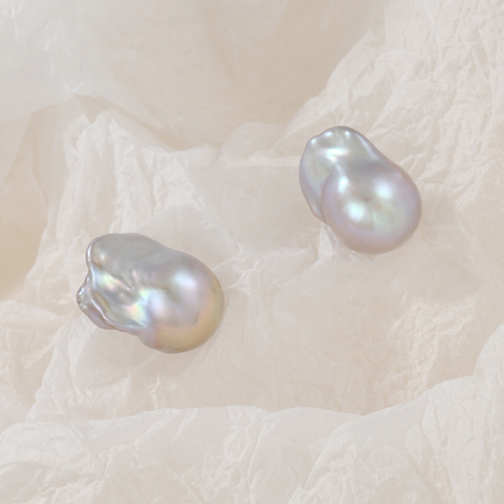 簡約巴洛克珍珠耳釘灰色小魚尾異形耳飾925銀針工廠批發