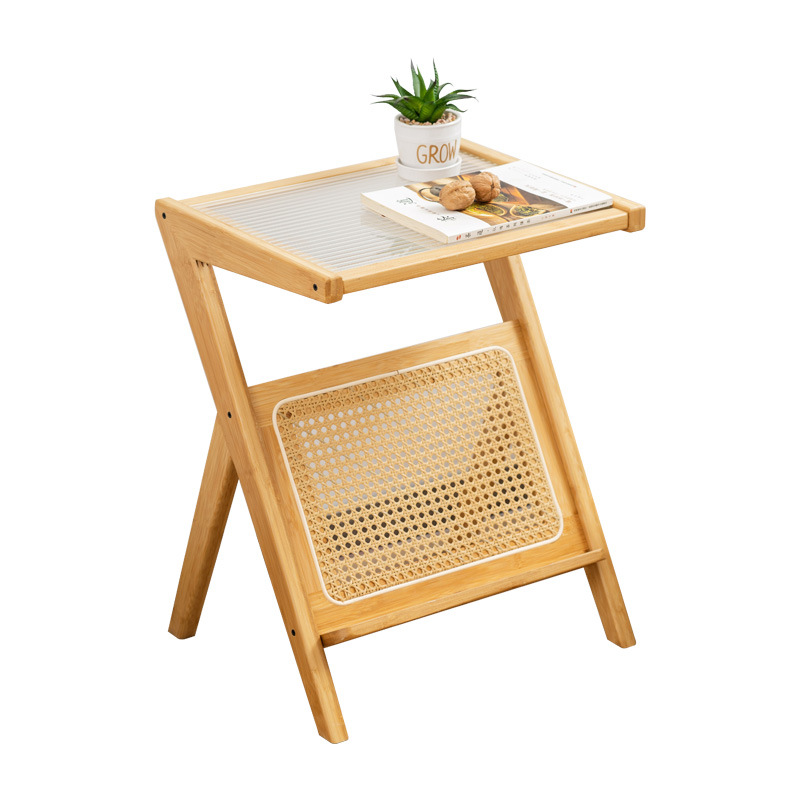Internet celebridad sofá de vidrio mesa auxiliar sala de estar ratán japonés pequeña mesa de café balcón simple mesa de esquina mesita de noche nueva