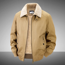 冬季新款男士加绒外套工装翻领大码防寒棉袄男装加绒内里保暖棉衣