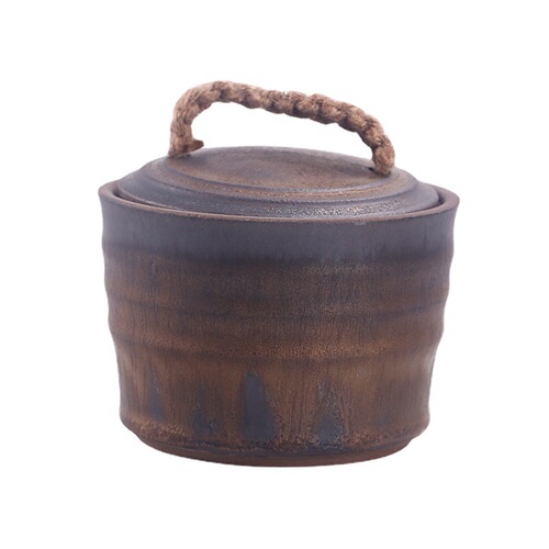 Wholesale moisture-proof coarse pottery tea jars, gilt wide-mouth storage jars, retro creative sealed Pu'er tea cake storage jars