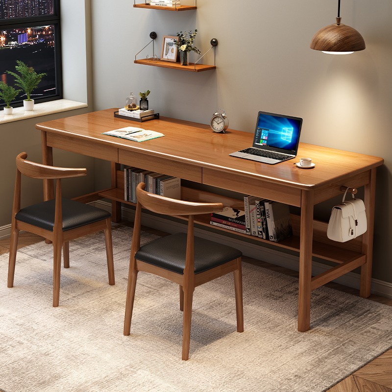 Solid Wood Desk Home Bedroom Student Computer Desk Modern Table Natural Wood Simple Junior High Student Small House Learning Desk