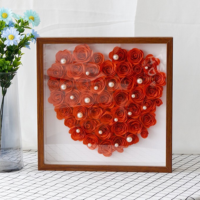 Low Price Clearance Deal Walnut Color A4 Hollow 5cm Photo Frame Rose Immortal Flower Handmade DIY Gift Dried Flower Table