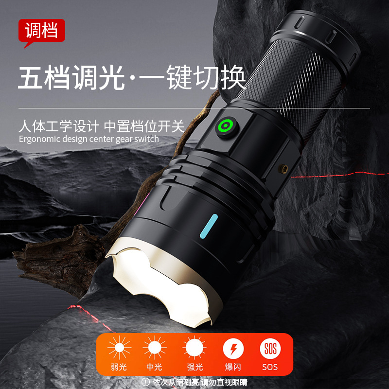 Nuevas linternas transfronterizas multifuncionales al aire libre luz láser blanca iluminación telescópica zoom luz de trabajo brillante luz de emergencia