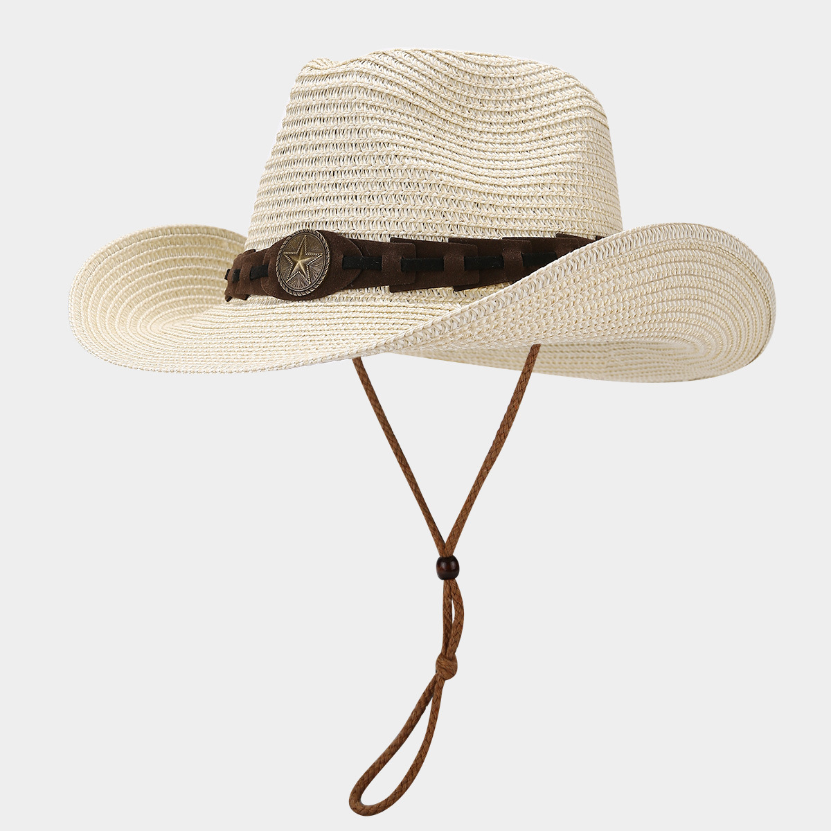 El viento del oeste decoración de sombrero de paja de vaquero para hombres y mujeres de verano retro al aire libre con cuerda a prueba de viento sombrero de sombrero solar transpirable