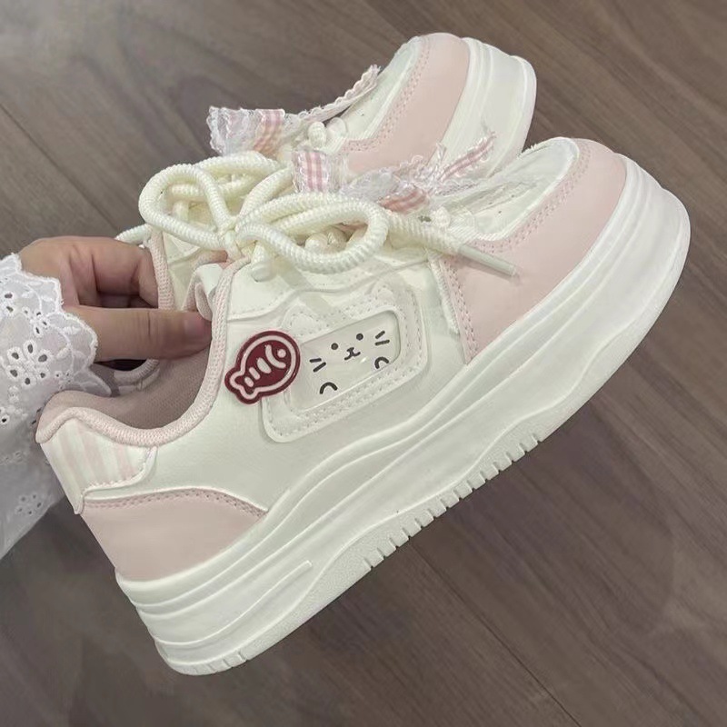 Platform Thick-Soled Sports White Shoes for Women 2025 New Versatile Lightweight Leather Casual Shoes Low-Top Shoes