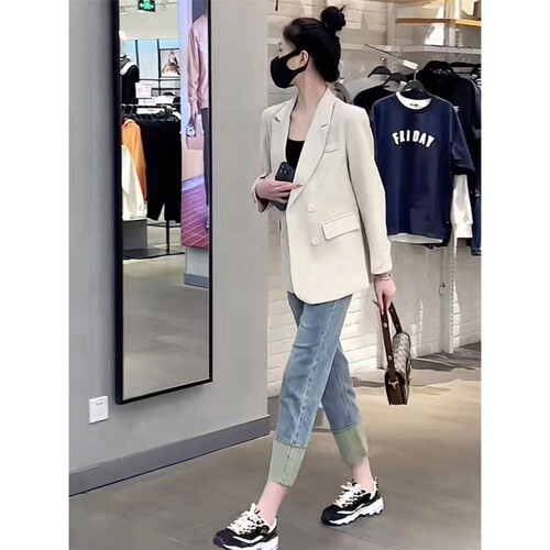 Casual small suit jacket for women in spring and autumn Korean style loose design niche slit small suit