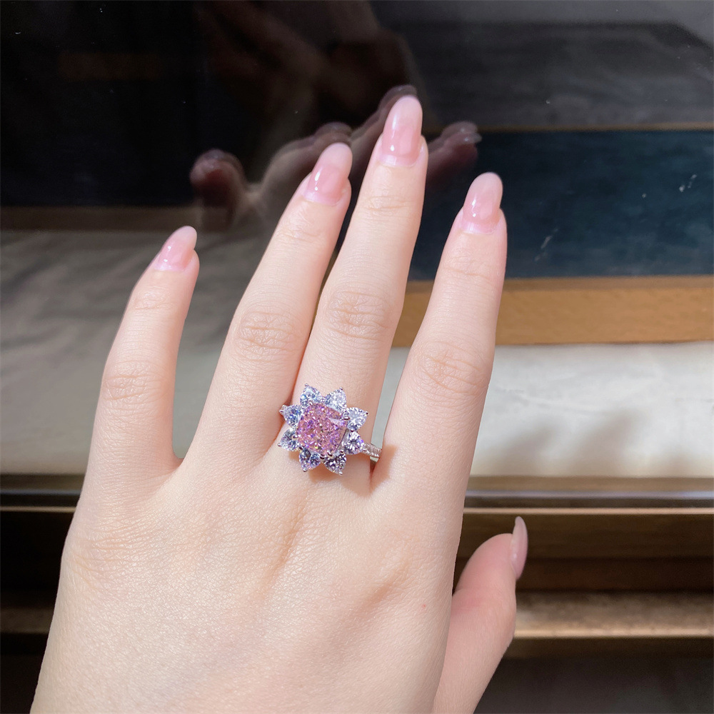 Tancise Prata Esterlina Cor Rosa Pedra Preciosa Coquetel De Noivado Anel Feminino Jóias Finas_voghion.com