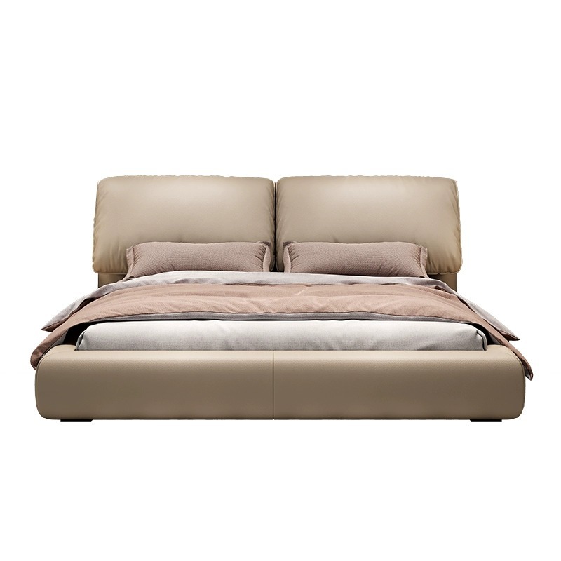 Cama de cuero de elefante de estilo minimalista italiano, cama principal moderna, paquete blando, 1.8 cama doble, marco de cama de madera maciza
