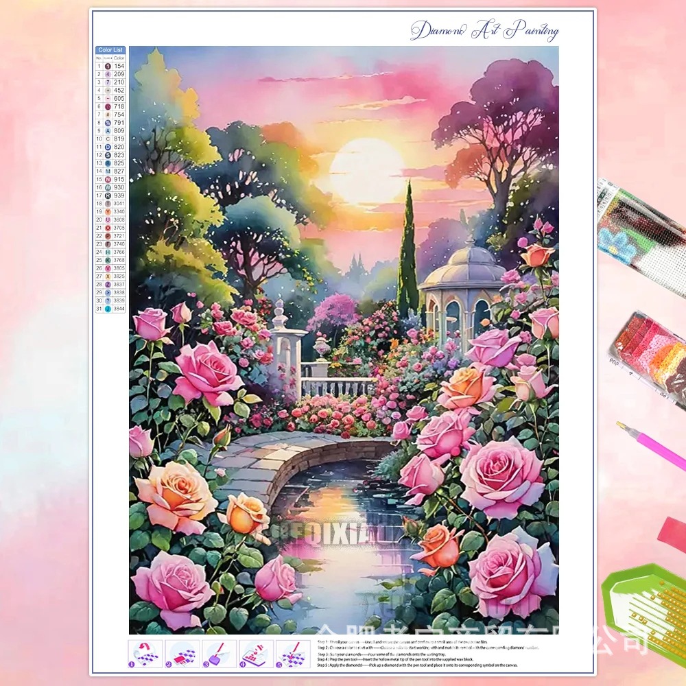 Venta caliente transfronteriza dibujos animados ciudad de bricolaje casa paisaje lleno de diamantes sala de estar dormitorio decoración pegatinas fabricante de pintura de diamantes