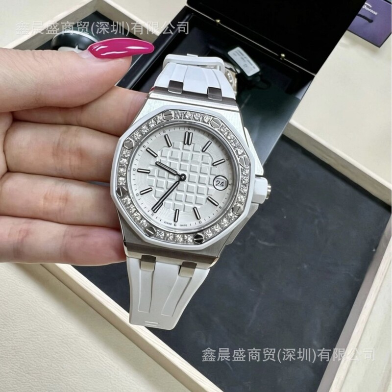 AP Royal Oak Diamond Calendar Women's Sports Watch, Elegant Large Dial, Rubber Strap, Quartz Women's Watch