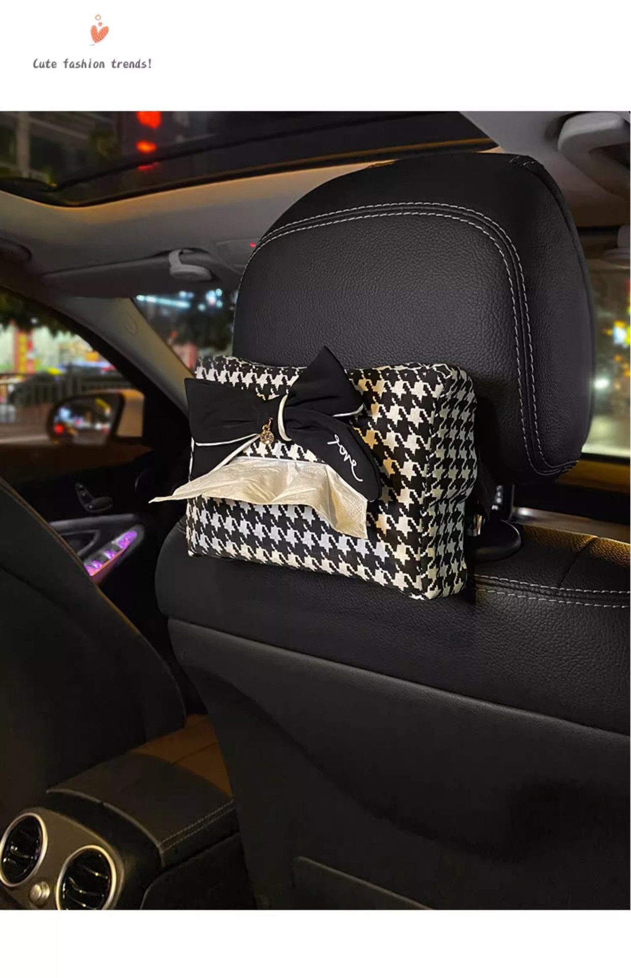 Car Tissue Box, Hanging Type, High-End Houndstooth Design, Interior Accessory, Armrest Box, Car Tissue Holder