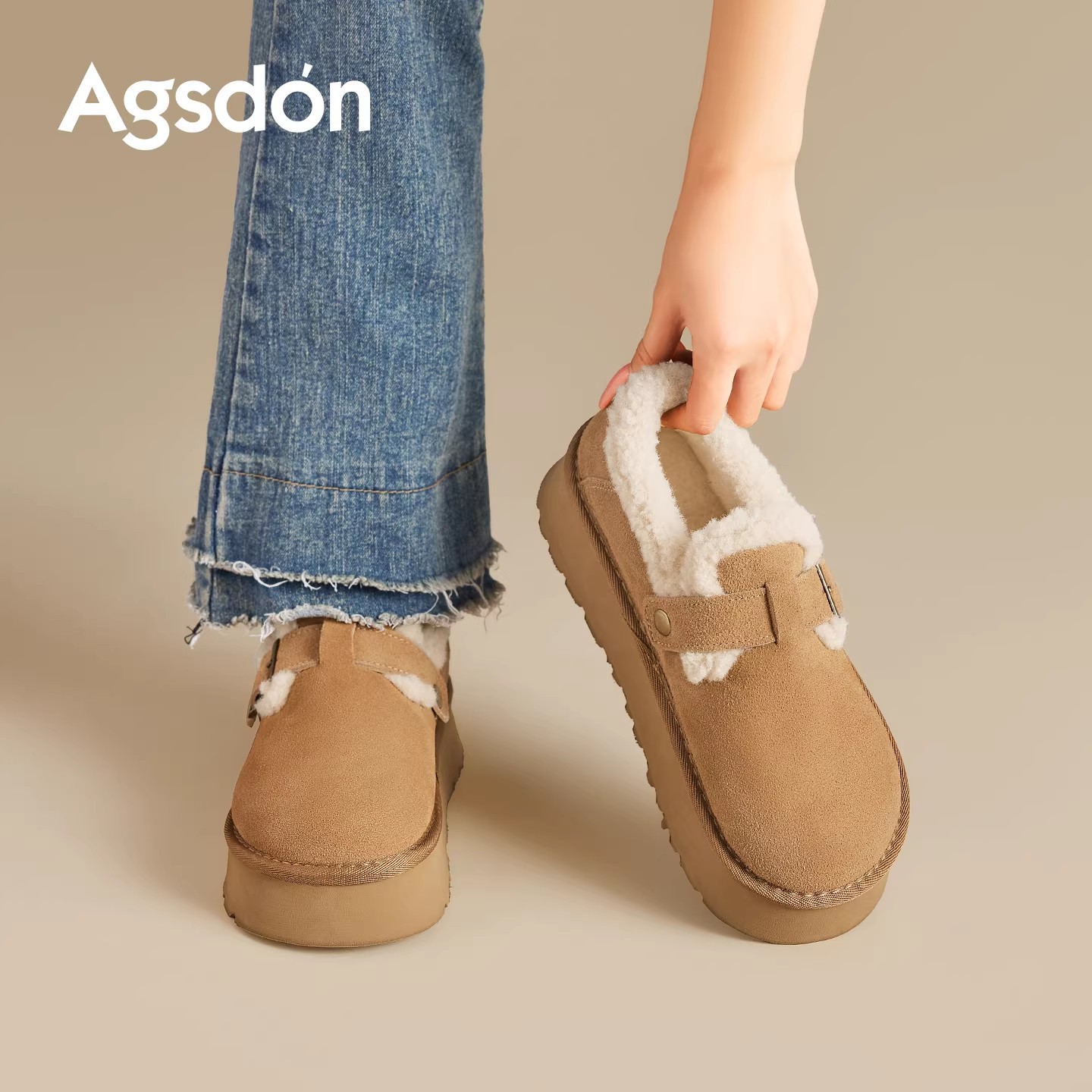 Augu Shiden Bocken de suela gruesa para mujeres 2025 nuevo otoño y invierno todo incluido con zapatos de algodón suaves de un pie zapatos de lana