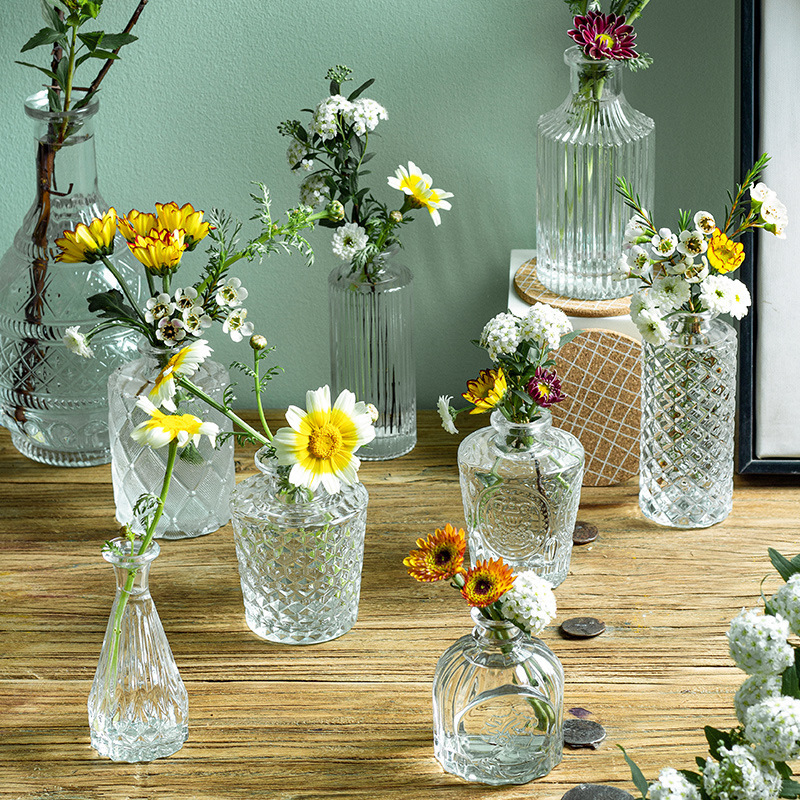 Madrid's French retro glass vase transparent small -caliber flower…