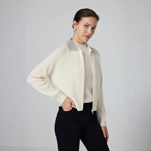 25冬季BC风100%羊毛扬子纱钉珠加厚保暖拉链针织衫毛衣外套女