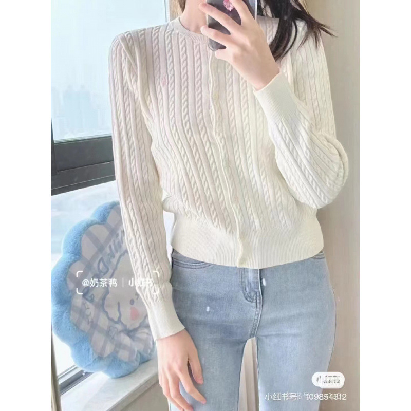 QRコードでスキャン可能〜国境を越えた貿易用RLラルフローレス刺繍入りベーシックで万能な麻編みニットカーディガン長袖