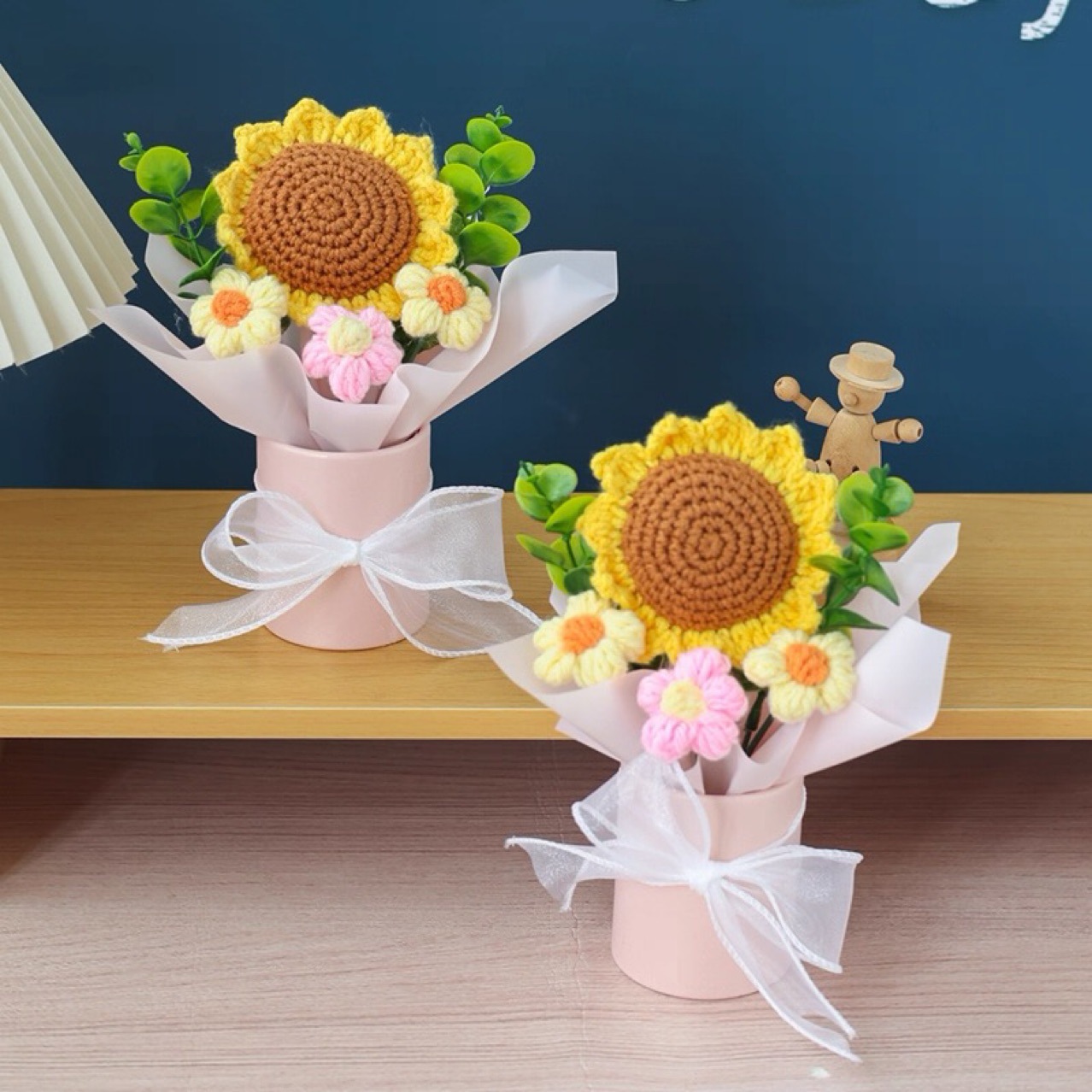 Gasoles trenzados de lana, productos acabados, lindos regalos de flores simuladas para el día del maestro, maestros trenzados ramo