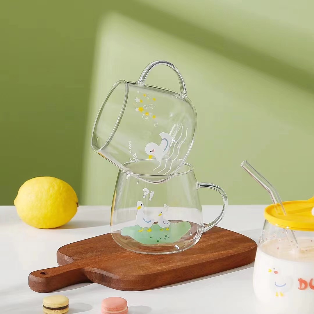 Creativo de dibujos animados lindo pato personalizado regalo vidrio taza beber simple Oficina paja