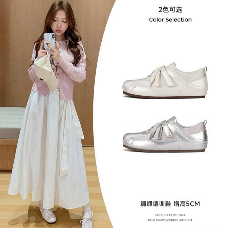 Trainee-Style German Training Shoes~5Cm Height-Increasing Satin Velcro Casual Ballet Shoes for Women 2026 Spring New Racing Shoes
