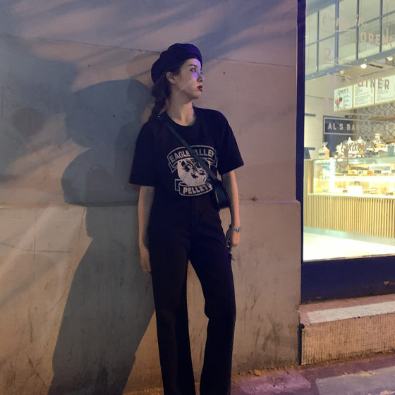 Summer New Pure Cotton Loose Short-sleeved T-shirt Women's Ins American-style Printed Casual All-match Top Base Shirt Women's Trendy