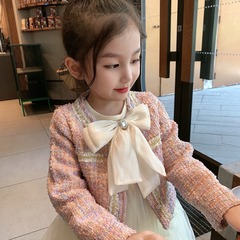 女童小香風蝴蝶結套裝裙女寶寶兩件套時髦洋氣2024秋裝新款6369