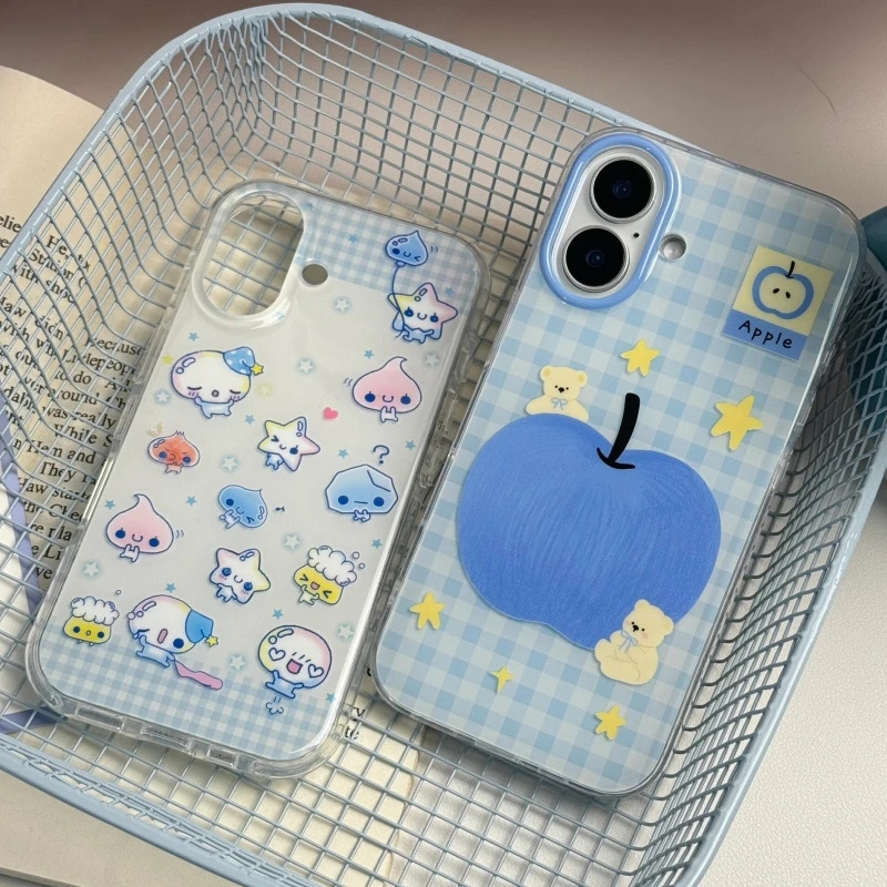 Plaid Blue Apple Bear Suitable for Samsung S25Ultra Mobile Phone Case S24 Cartoon A73/A56 White Imd Set S23