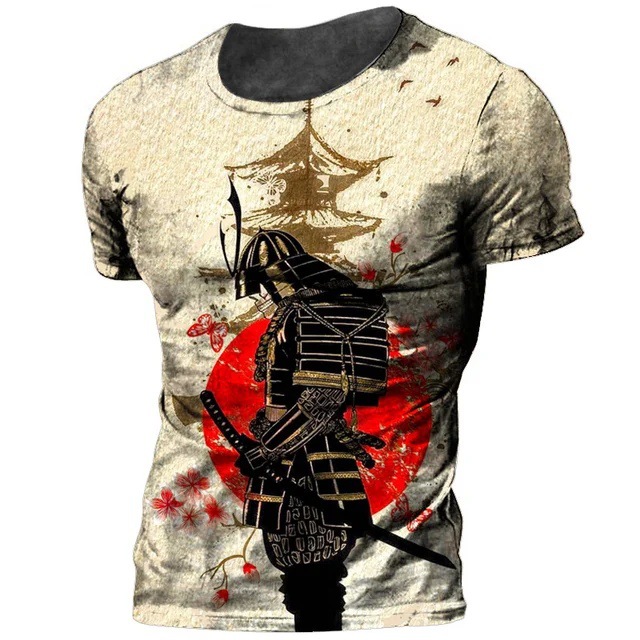 Tinta Jianghu Swordsman 3D Impresión digital Moda de la calle principal para hombres Camiseta de cuello redondo de manga corta transpirable de malla suelta