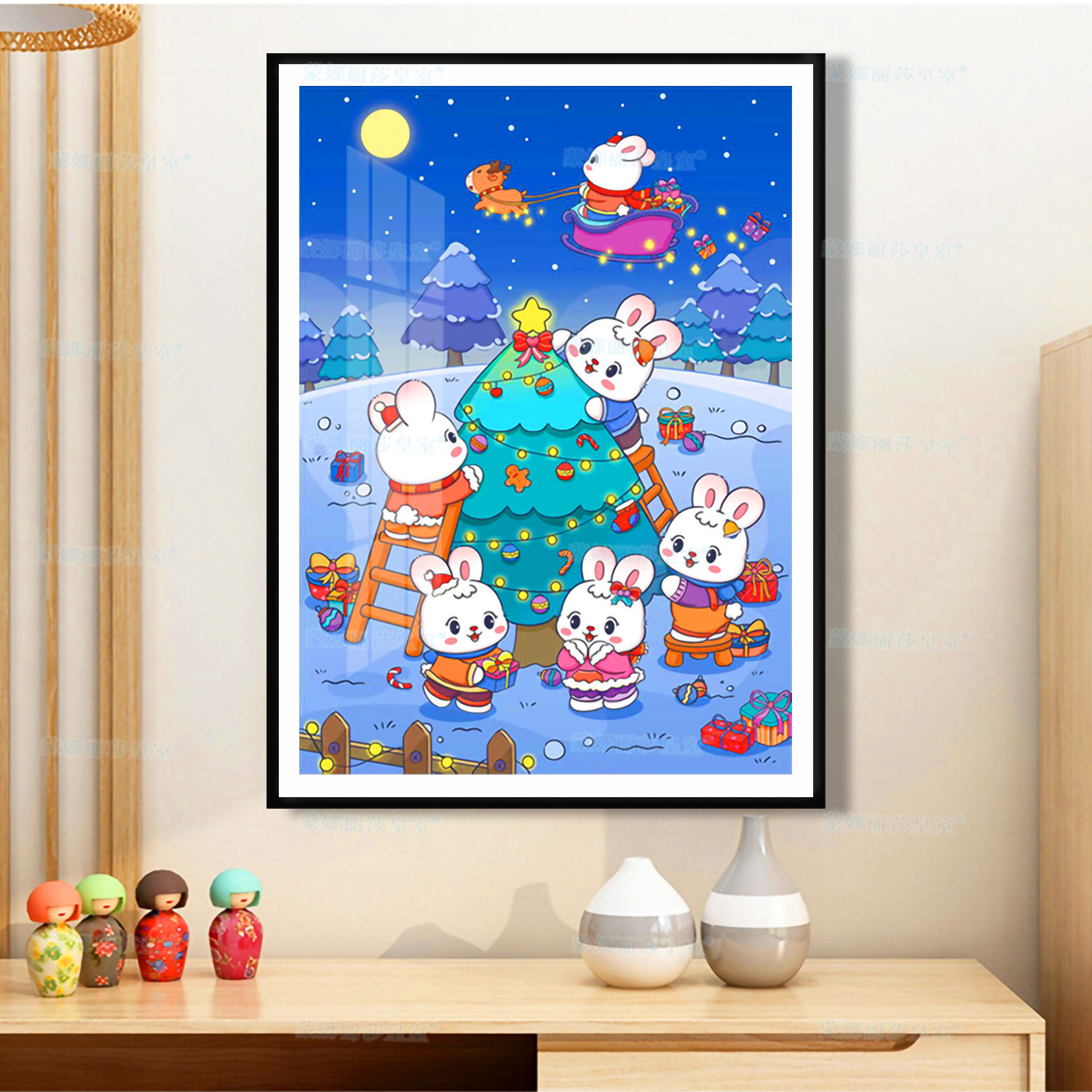 Mona Lisa real bordado de cruz conejo de Navidad tela de oro explosión lindo conejo bendición pequeña pintura decorativa image 3