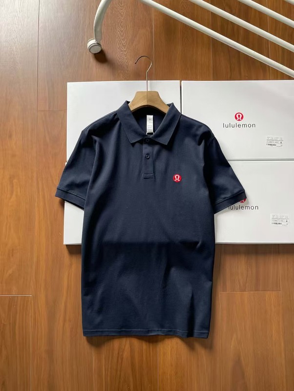 2025 LULU トレンドポロシャツ半袖メンズ新スタイル襟付きカジュアル半袖 Tシャツプリントトップススリムフィット|undefined