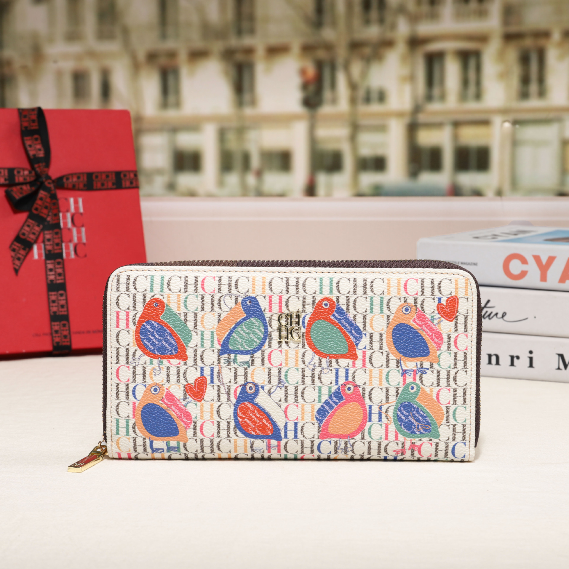 CHHC nuevo bolso 2025 moda femenina billetera con cremallera clásica textura real bolso largo unisex