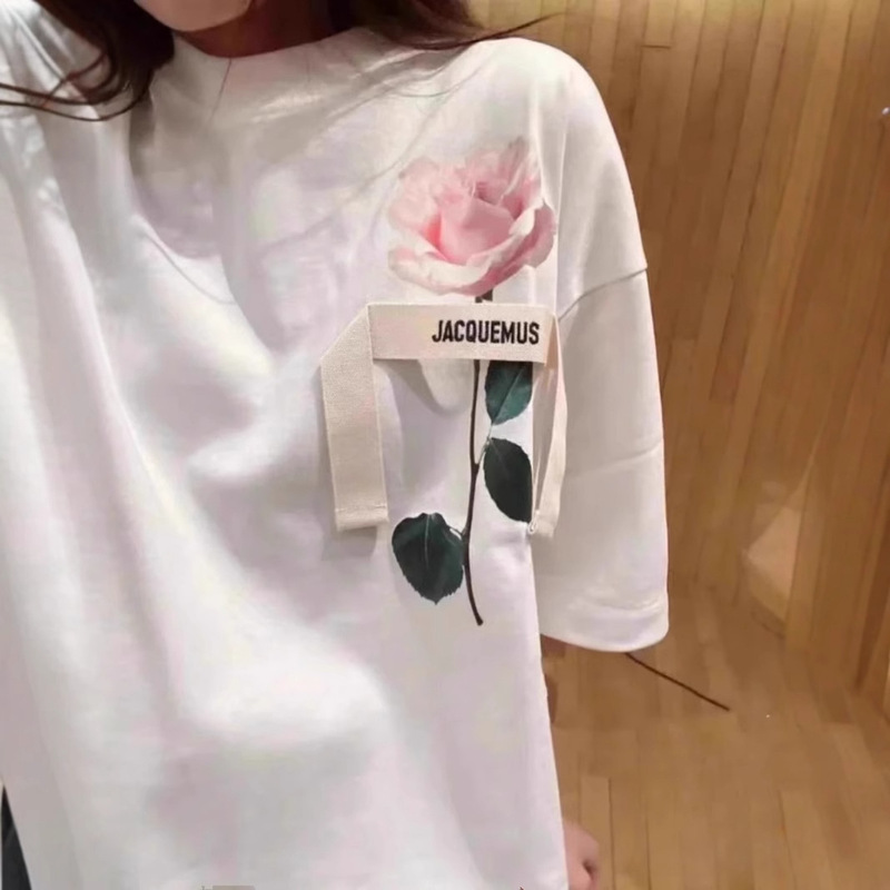 In-Stock Jacquemus Floral Print T-Shirt for Women, Summer French Style, Comfortable Loose Casual Artistic Short-Sleeve Top for Women