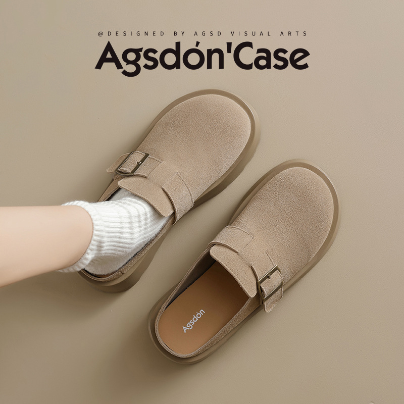 Augu Shi Deng grueso botellas de botellas de botellas para mujeres 2026 nuevo estilo de primavera con cabeza de bolsillo y medio trapezo con zapatillas de pedazo de lana