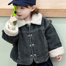 皮毛一体男童牛仔外套加绒新款儿童秋冬装加厚宝宝夹棉时尚上衣